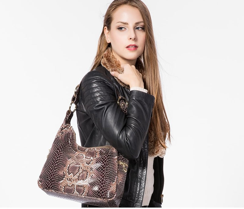 GENUINE LEATHER BAG WITH SERPENT PRINT