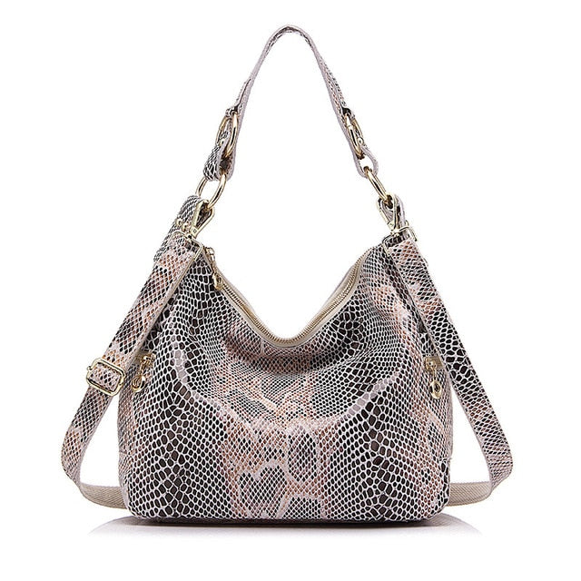 GENUINE LEATHER BAG WITH SERPENT PRINT